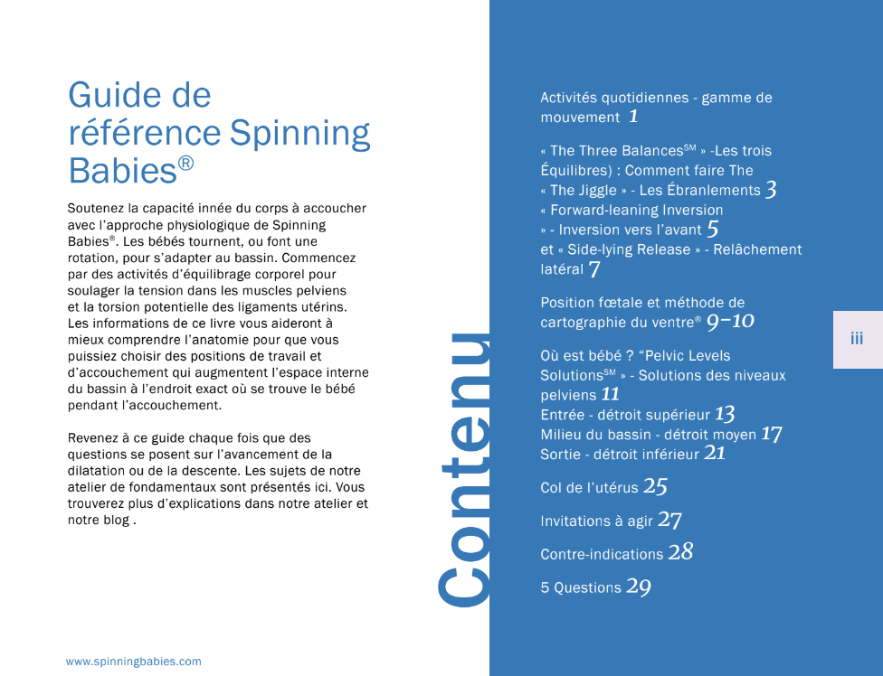 French SPINNING BABIES® Digital Quick Reference Guide